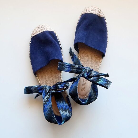 SCHUTZ Blue Suede & Canvas Espadrille Flats with Ties Size 8.5 - Picture 16 of 16